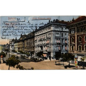 1918 Budapest VI. Hotel Britannia szálloda, gyógyszertár, Teréz körút, villamosok