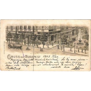 1903 Budapest VI. Jahn Ede vendéglője, étterem, Terézvárosi Pilseni Sörcsarnok, Bucher Károly üzlete. Andrássy út 44...