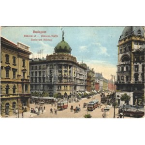 1916 Budapest VIII. Rákóczi út, Blaha Lujza tér, villamosok, gyógyszertár, Pesti Hazai Első Takarékpénztár (EK...