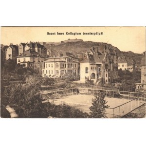 Budapest XI. Budai Szent Imre Kollégium a Fehérvári úton (ma Bartók Béla út 17-19.), a kollégium teniszpályái, sport ...