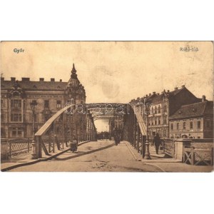 1934 Győr, Rába híd, Czulák Ferenc, Tatay József, Patay Zoltán üzlete. Vasúti levelezőlapárusítás (Rb) + WIEN-GYŐR...