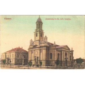 1915 Kapuvár, Járásbíróság és római katolikus templom. Schemmel Károly kiadása