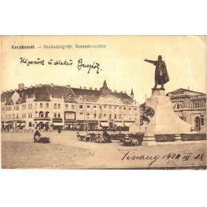 1922 Kecskemét, Szabadság tér, Kossuth szobor, piac, Fuchs Samu, Vajda és Réthey Gyula üzlete (EB...