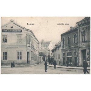 1908 Sopron, Színház utca, Peck János kávéháza, A hazai ált. biztosító r. társaság főügynöksége, Franz Wagner...