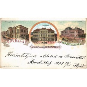 1898 (Vorläufer) Szombathely, Steinamanger; Vasmegyei kaszinó (casino), megyeház, árvaház. Seiler Henrik kiadása...