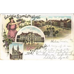 1898 (Vorläufer) Szombathely, Vármegyeház, székesegyház, Fő tér. Regel & Krug Art Nouveau, floral...