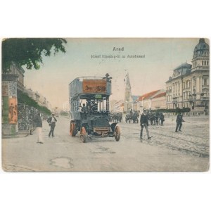 1912 Arad, József főherceg út az autóbusszal, hirdetőoszlop. Bloch H. 144. / street, bus, advertising column (EK...