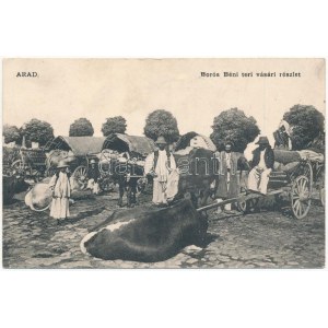 1915 Arad, Borós Béni téri vásár részlete, árusok ökrökkel és szekrekkel / market with vendors and their oxen carts (Rb...