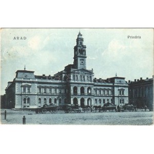 1924 Arad, Primaria / városháza, lovaskocsik / town hall, horse carts (Rb)