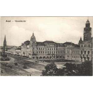 Arad, Városház tér, magyar és székely zászló. Kerpel Izsó kiadása / town hall square...