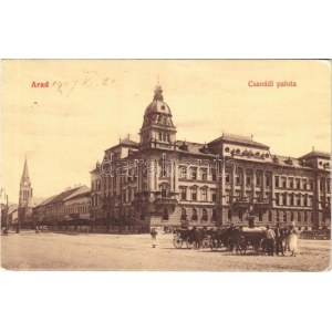 1907 Arad, Csanádi palota, lovashintók, templom. W.L. 488. / palace, horse chariots, church