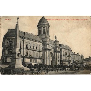1917 Arad, Minoriták temploma, Szentháromság szobor, Deutsch Testvérek Központi Divatáruház, Turul cipőgyár rt....