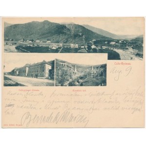 1902 Csíkgyimes, Csík-Gyimes, Ghimes; vasútállomás, Karakkói vasúti híd. Adler Alfréd, kinyitható panorámalap ...