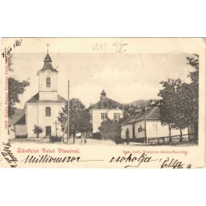 1901 Felsővisó, Viseu de Sus; Római katolikus templom, iskola és parókia. Bárány Tivadar kiadása / church...
