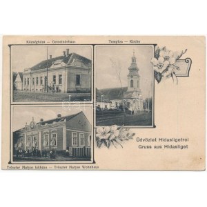 1918 Hidasliget, Bruckenau, Pischia; községháza, templom, Tröszter Mátyás lakháza / town hall, church, villa...