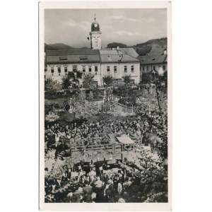 1940 Nagybánya, Baia Mare; bevonulás, teherautó. Hátoldalon emlékbélyegzés magyar szalaggal ...