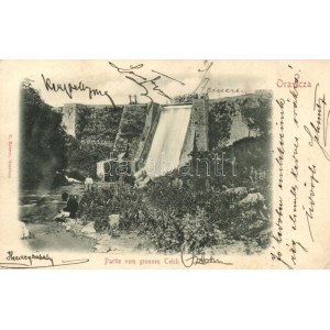 1899 Oravica, Oravita; Nagy-tó és vízesés felől nézve / grossen Teich / lake with waterfall