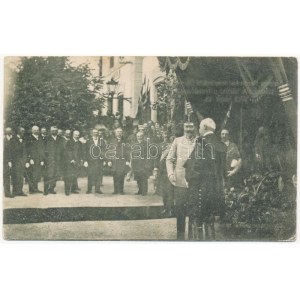 1912 Bártfa, Bardejov; Ferenc Ferdinánd trónörökös őfensége távozása a pályaudvarról 1911. szeptember 15., vasútállomás...