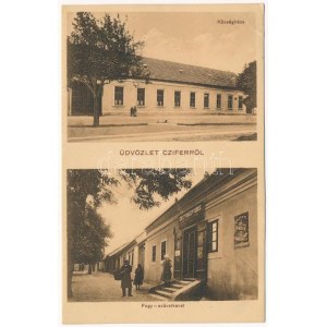 1916 Cífer, Czifer, Biksárd; községháza, fogyasztási szövetkezet üzlete / town hall, cooperative shop (EK...