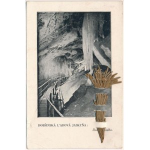 1928 Dobsina, jégbarlang belső, alsó folyosó. Szárított élőnövénnyel tűzve / Dobsinská Ladová Jaskyna ...