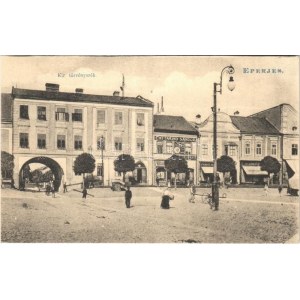 1908 Eperjes, Presov; Kir. törvényszék, Cattarino Sándor, Klein H., Frankel Józs. és Schwarcz üzlete. Divald / court...