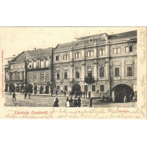 1905 Eperjes, Presov; városháza, Tauth Viktor üzlete. Divald / town hall, shops