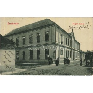 1910 Érsekújvár, Nové Zámky; polgári iskola, Hvila Gyula cipész üzlete. W.L. 428. / school, shoemaker shop (EK...