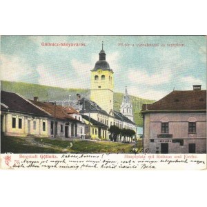 1904 Gölnicbánya, Gelnica; bányaváros, Fő tér, városháza, templom, Toffler J. üzlete. Feitzinger Ede 1904/14. 732. A.J...