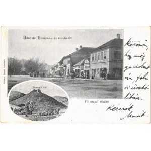 1902 Homonna, Humenné; Jeszenői vár, Friedman Markus üzlete, tér. Pólányi Dezső felvétele / Jasenovsky hrad / castle...