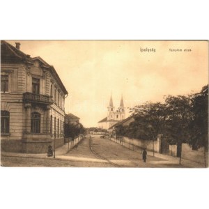 1915 Ipolyság, Sahy; Templom utca, Új takarékpénztár / street, church, new savings bank (EK)