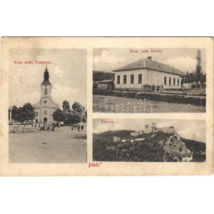 1912 Jókő, Dobrá Voda; Római katolikus templom és iskola, várrom. Vaczulik József kiadása / church and school...
