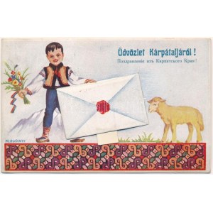 1943 Kárpátalja, Transcarpathia; népviseletes leporello / folklore leporellocard s: Klaudinyi (EK...