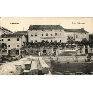 Crikvenica, Cirkvenica; Hotel Belle-Vue, shop of A. reich, port with boats (EK)