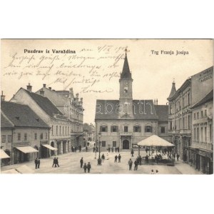 1908 Varasd, Warasdin, Varazdin; Trg. Franja Josipa / square, shops / tér és üzletek