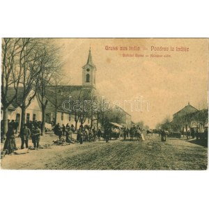 1906 India, Indija; Vasút utca, piac árusokkal, lovaskocsi, templom. W.L. No. 833. / Kolodvor ulica / Bahnhof Gasse ...