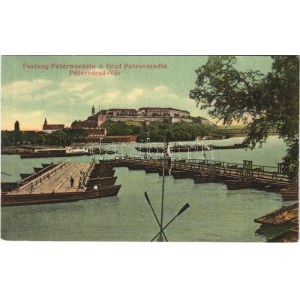 1909 Pétervárad, Peterwardein, Petrovaradin (Újvidék, Novi Sad); vár, hajóhíd, ALADÁR gőzüzemű lapátkerekes gőzhajó ...