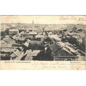 1908 Szabadka, Subotica; madártávlat, utca, piac / market, street (EB)