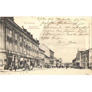 1903 Versec, Vrsac; Városház tér, üzletek, szálloda / square, hotel, shops