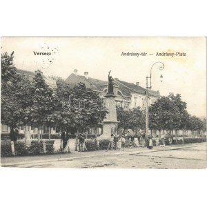 1906 Versec, Vrsac; Andrássy tér, Takarékpénztár, Hősök szobra / square, military heroes statue...