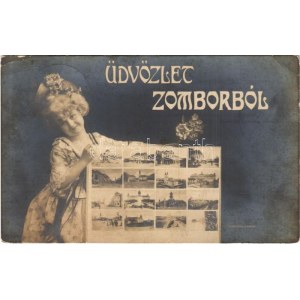 1907 Zombor, Sombor; Mozaik montázs kislánnyal. Schön Adolf kiadása / Mozaic montage with little girl (EK...
