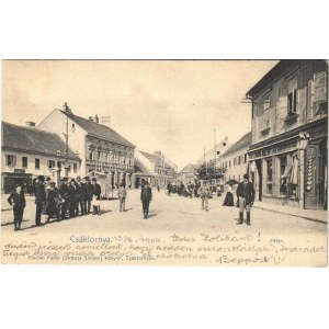 1904 Csáktornya, Cakovec; Fő tér, Heinrich Miksa és Neumann Albert üzlete / main square, shops