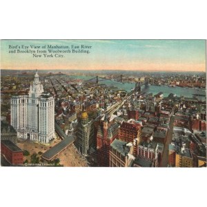 New York City, Bird's Eye view of Manhattan, East River and Brooklyn from Woolworth Building (gluemark...