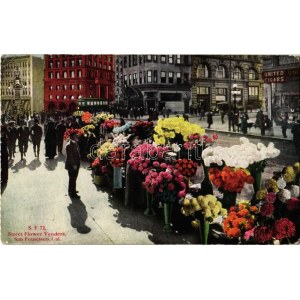 1915 San Francisco (California), Street flower vendors, shops (EK)