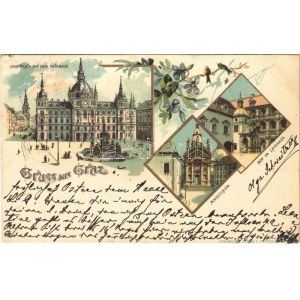 1899 (Vorläufer) Graz, Hauptplatz mit dem Rathhaus, Mausoleum, Hof im Landhaus / main square, town hall, mausoleum. E...