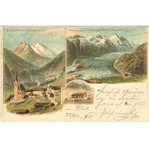 1901 Grossglockner, Heiligenblut, Glocknerhaus und Pasterze, Stüdel Hütte / mountain huts. Alpen-Postkarte No. 5. v...