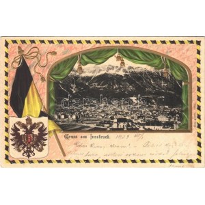 1903 Innsbruck (Tirol), Coat of arms and flags. Art Nouveau, embossed, litho
