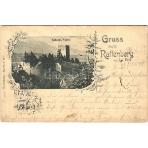 1899 (Vorläufer) Rattenberg (Tirol), Schloss Ruine / castle ruins. Jak. Armütter Art Nouveau, floral (creases...