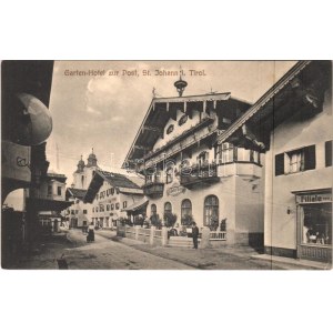 1916 St. Johann in Tirol, Garten Hotel zur Post, Gasthof, Filiale von / hotel, shop, street + K.u.k. NOT-RESERVE...