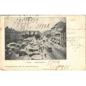 1902 Wien, Vienna, Bécs; Naschmarkt / market, hotel, trams (EK)