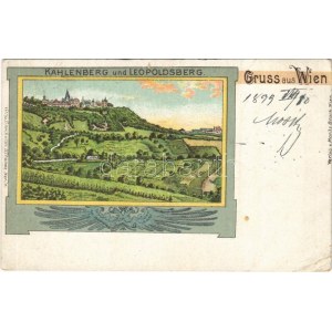 1899 (Vorläufer) Wien, Vienna, Bécs XIX. Leopoldsberg, Kahlenberger. Moritz Brock Art Nouveau, litho (tear...